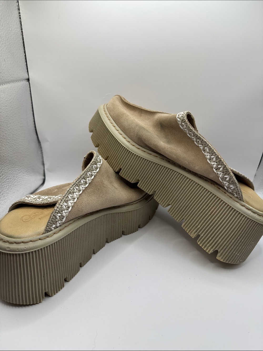 Carlo Pera Italy Taupe Platform Mule Clogs Leather Braided Trim Slip On EU 40 - Picture 6 of 11